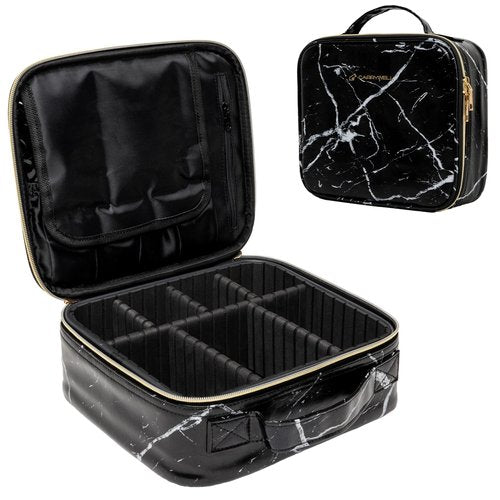 (Not Made In China) Travel Makeup Train Case, Cosmetic Storage Organizer For Professional Beauty Artist, Portable Kit Bag W/Adjustable Dividers For Jewelry, Nail Polish and Brushes (1, Marble, Small)