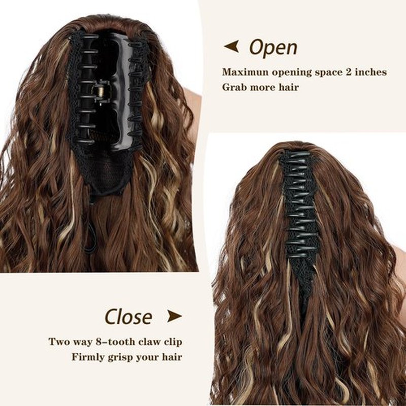 ORSUNCER Ponytail Extension Claw 30" Brown with Blonde Highlights Curly Clip in Pony Tail Fluffy Natural Looking Synthetic Hairpiece