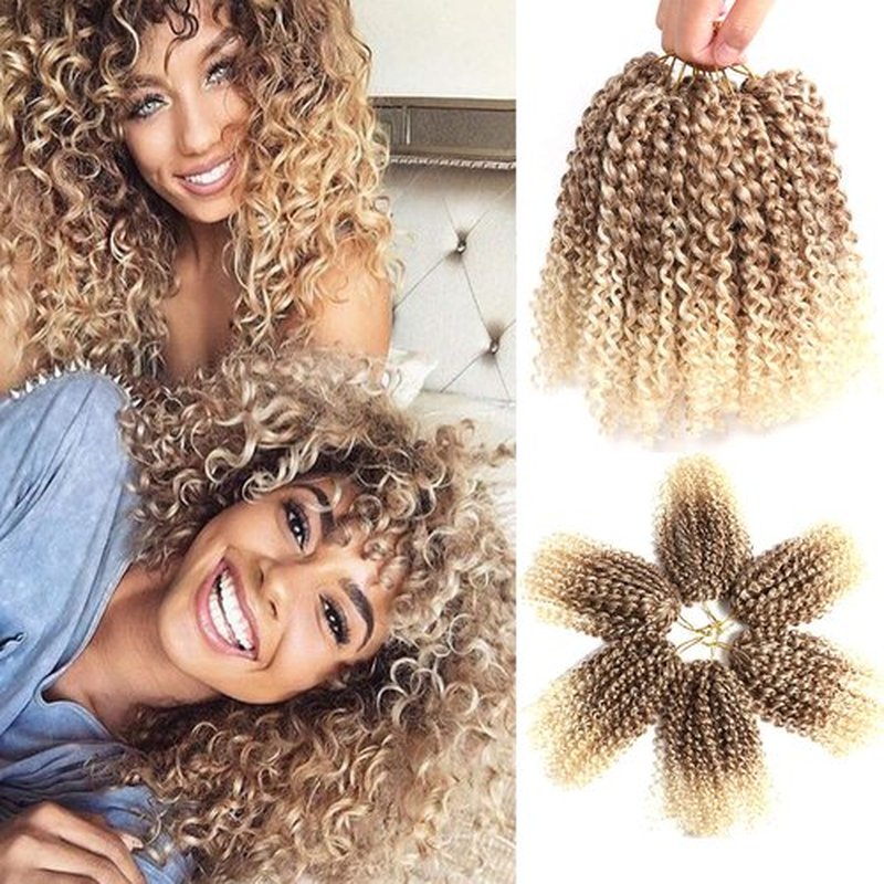 8 Inch Short Passion Twist Hair 6 Bundles Kinky Curly Crochet Hair for Black Women Curly Braiding Hair Crochet Braids Hair (6Bundles8 Inch, 27#/613#)