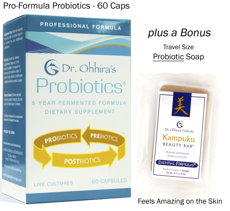 Dr. Ohhira's Professional Probiotics Formula 60 Capsules with Beauty Bar Soap Travel Size, 20 Grams - No Refrigeration Supplement - Vegetarian, Non-Dairy, Gluten Free