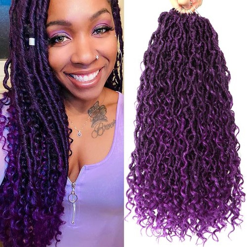 8 Packs Goddess Locs Crochet Hair 18 Inch Faux Locs Crochet Hair for Black Women Pre Looped Soft Locs with Curly Ends (18 Inch (Pack of 8), #1B/Purple)