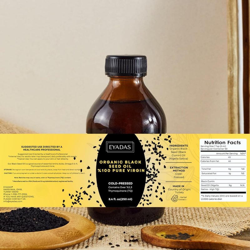 Organic Black Seed Oil - 100% Cold-Pressed Nigella Sativa | 8.4 Fl Oz Amber Bottle for Immune, Hair & Skin Health