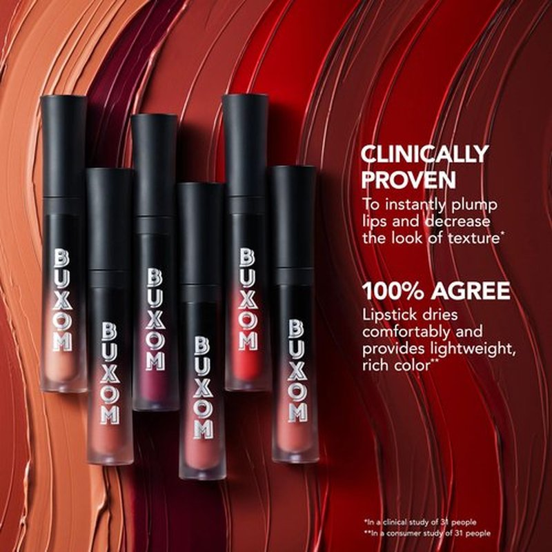 BUXOM Full-On Plumping Liquid Lipstick Matte, Plumping Lip Color with Vitamin E, Hyaluronic Acid & Plumping Peptide Complex, Hydrates & Smooths Lip Lines, Transfer-Proof, Cruelty-Free(Heart's On Fire)