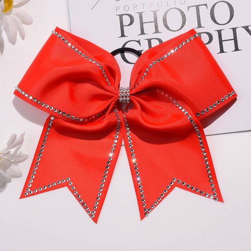 DEEKA 10 PCS 8" Rhinestones Large Cheer Hair Bows Glitter Cheer Ponytail Holder Handmade for Teen Girls Softball Cheerleader Sports -Red
