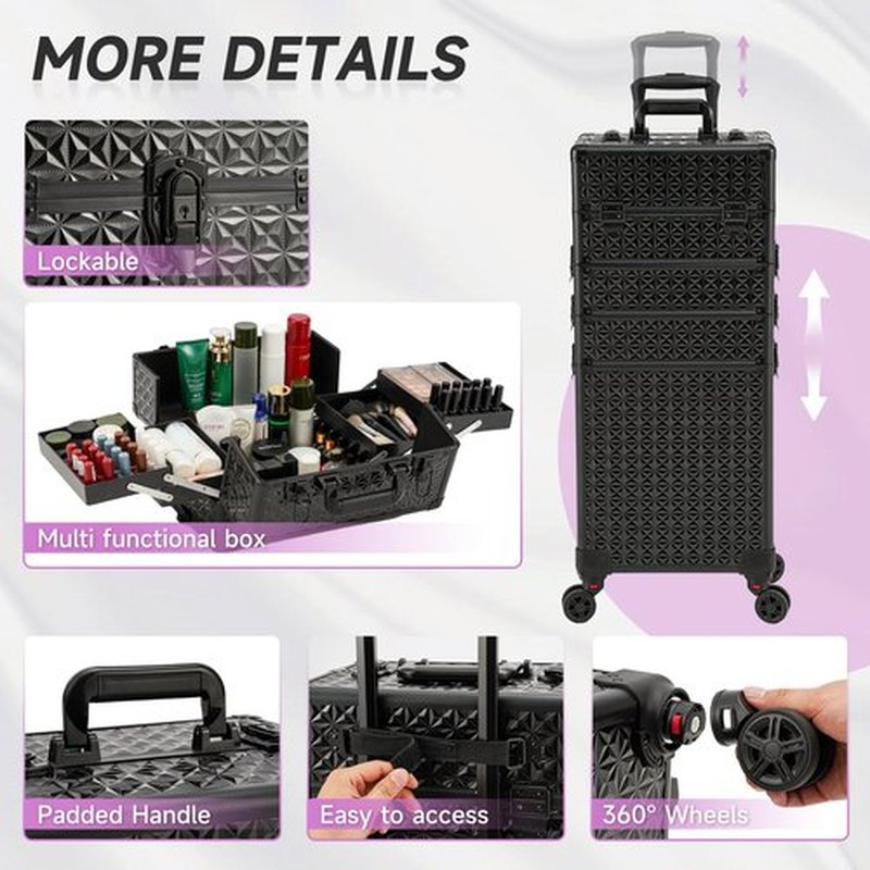 Leeora&Leekoo Portable Multi-Storey Nail Case for Nail Tech Organizer - Wheels Makeup Case Organizer, Cosmetic Case, Makeup Train Case, Make Up Case (Watercube Pattern)