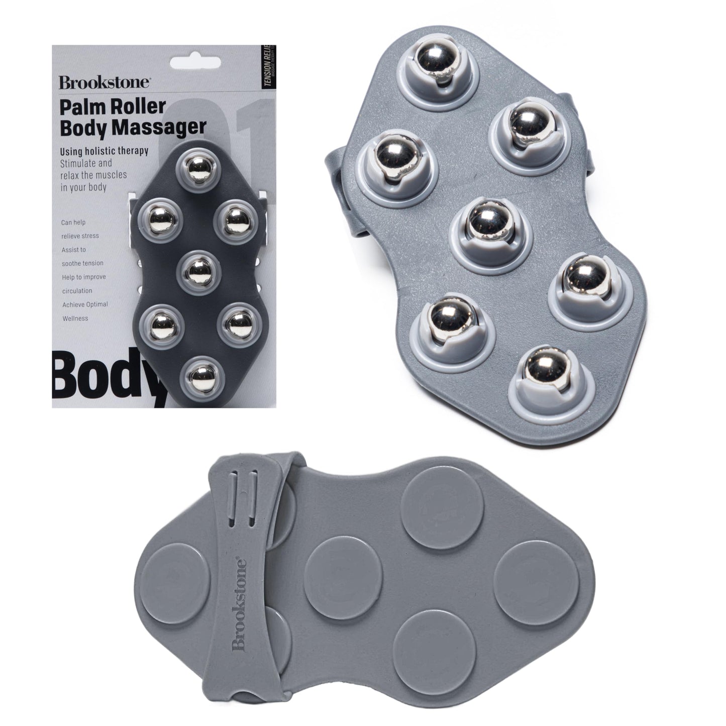 Brookstone Palm Roller Body Massager - Medium Handheld Roller Massager to Relieve Tension - Massage Gloves, Hand Massager Glove, Massage Glove for Stress Relief and Relaxation (Charcoal)