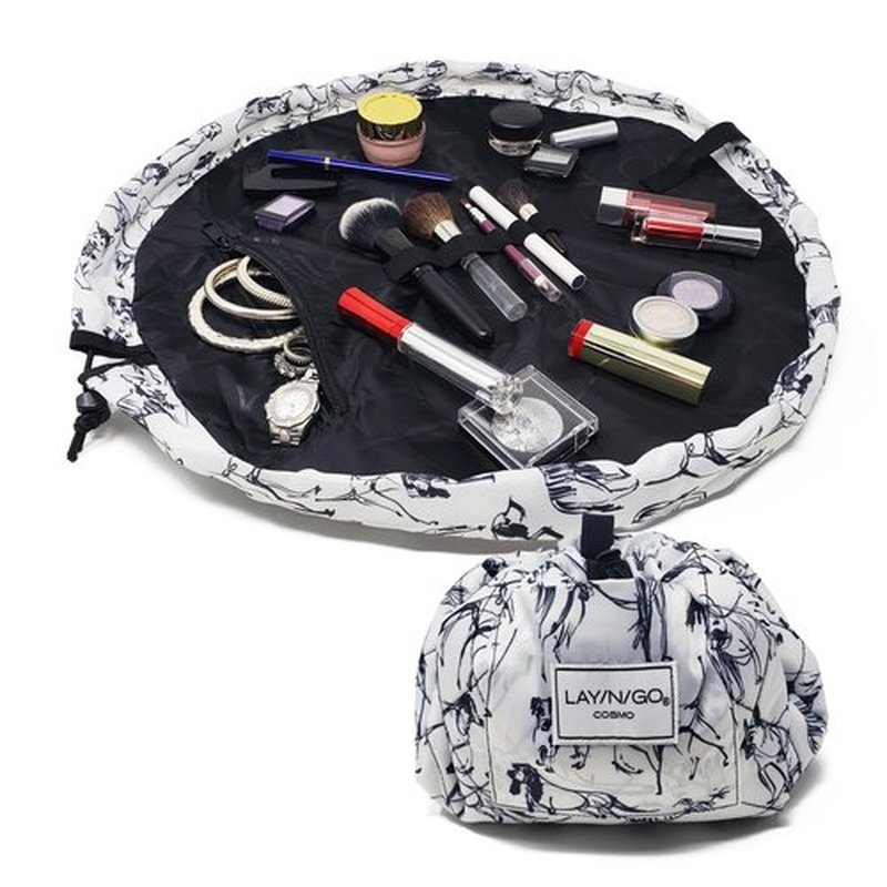 Lay-n-Go Cosmo Drawstring Cosmetic & Makeup Bag Organizer - Portable Drawstring Makeup Bag w/Zipper Pocket, Makeup Loops & More - Durable, Machine Washable Makeup Bag for Travel (20”, Dogs)