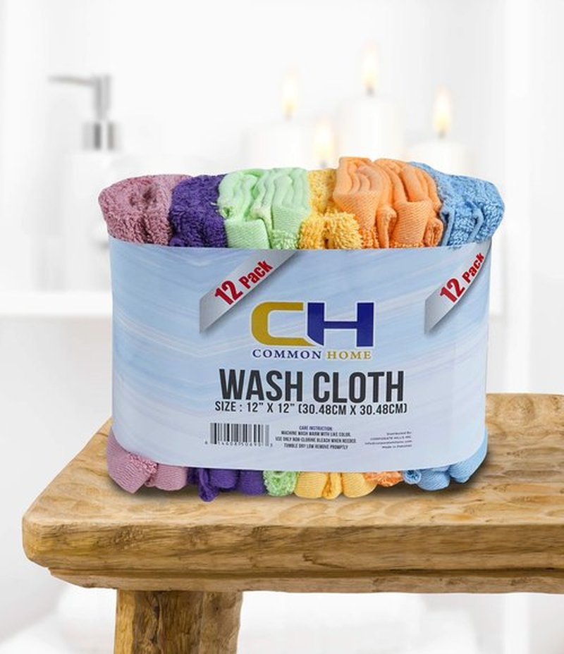 CH 100% Cotton Washcloths Pack of 12 - (12 x 12) - Ultra Soft Towels for Bathroom and Home, High Durability and Absorbency, Convenient and Stylish Wash Cloths - Bright Multi-Colors