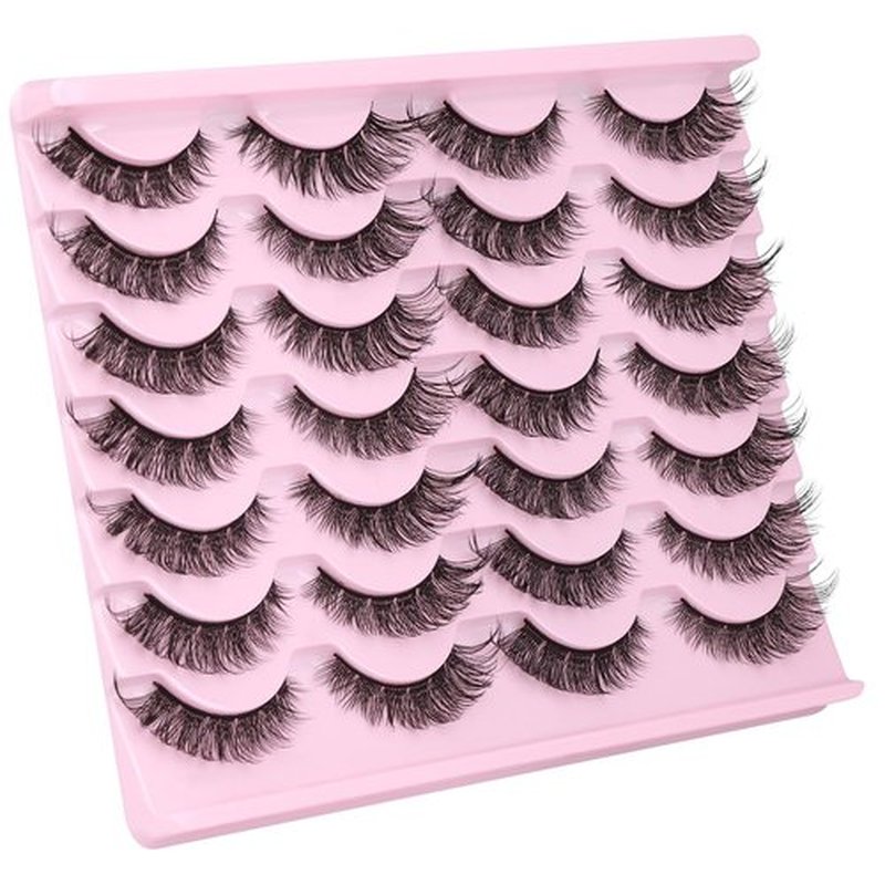 Natural Lashes Wispy Faux Mink Lashes Natural Look Cat Eye False Eyelashes Cluster Strip Lashes 16mm Short Eye Lashes Pack 14 Pairs