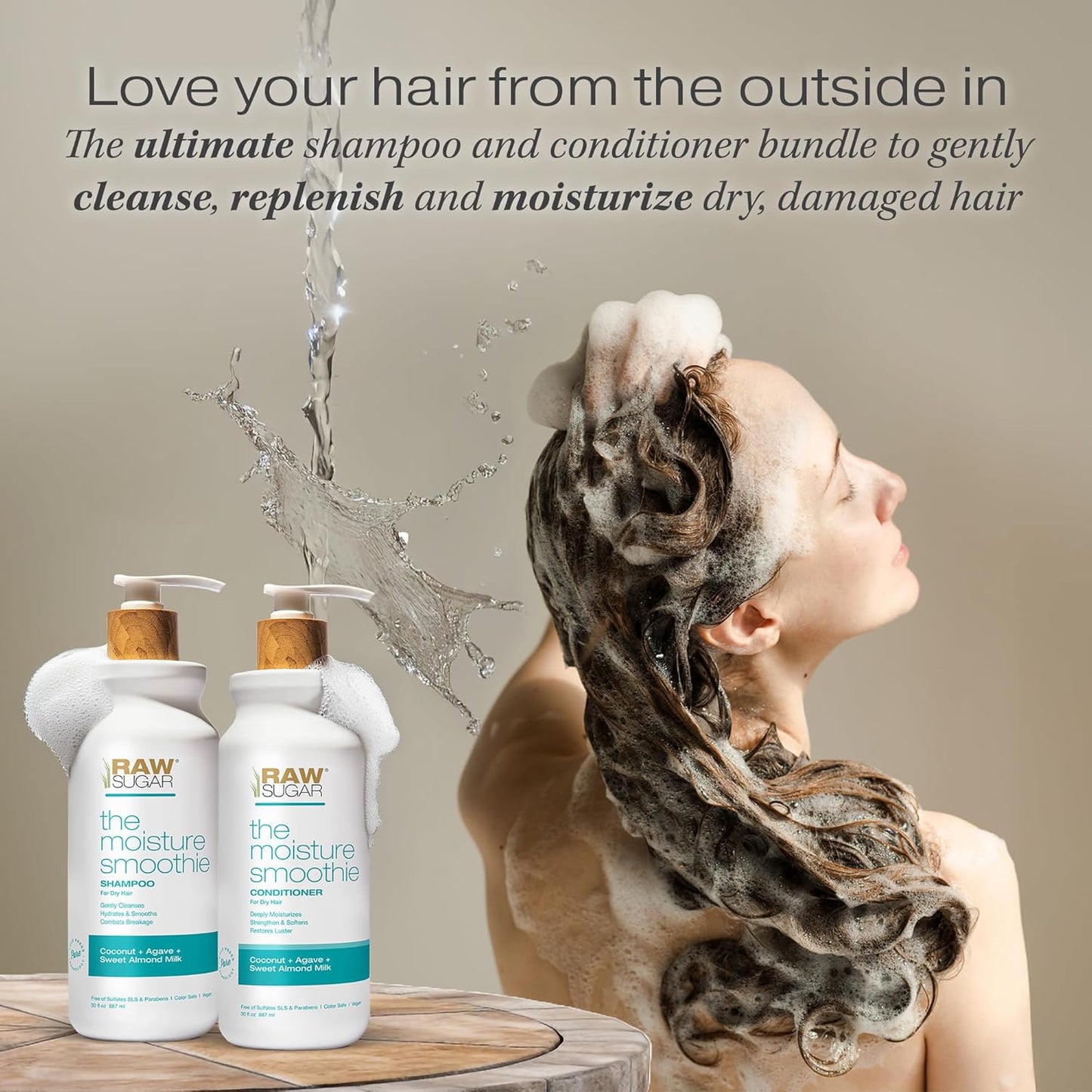 Raw Sugar Moisture Smoothie Shampoo and Conditioner Set, Moisturize & Nourish Dry Hair, Bulk Shampoo and Conditioner with Coconut Oil, Agave & Sweet Almond Oil, Formulated without Sulfates & Parabens