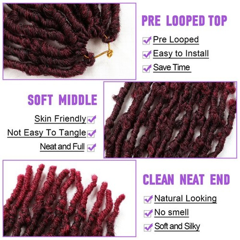 Butterfly Locs Crochet Hair-7 Packs Faux Locs Crochet Hair 12 Inch Distressed Soft Locs Crochet Hair For Black Women (12 Inch(Pack of 7), TBurgundy)
