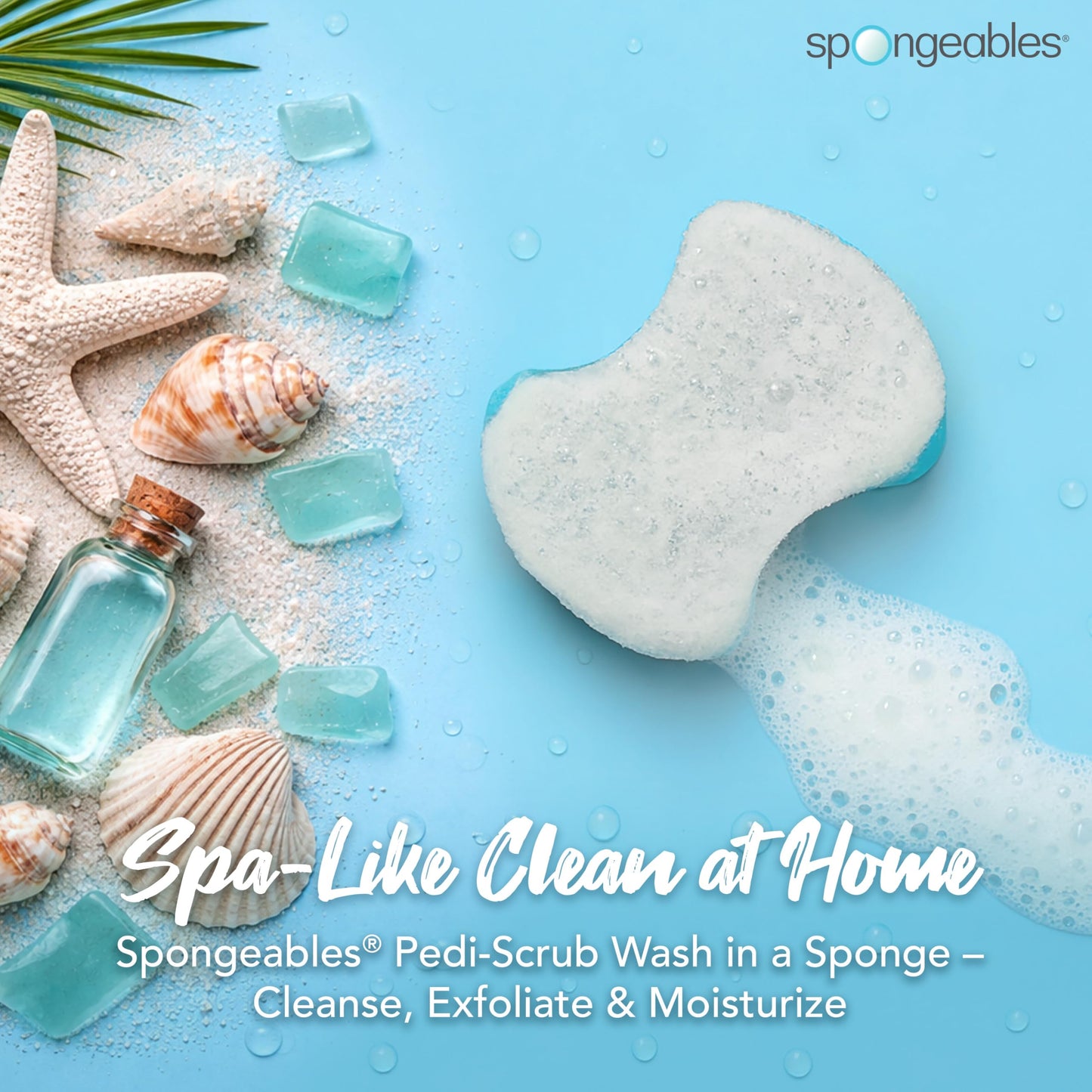 Spongables Pedi Scrub Foot Exfoliating 20+ Wash Sponge, Ocean Breeze, 3 Count