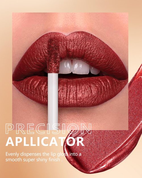 MAKI YIKA Red Lipstick for Women Metallic Lipsticks Glitter Long Lasting Lipstick No Smudge No Transfer Shimmer Liquid Lip Gloss (BR06 Dangerous)