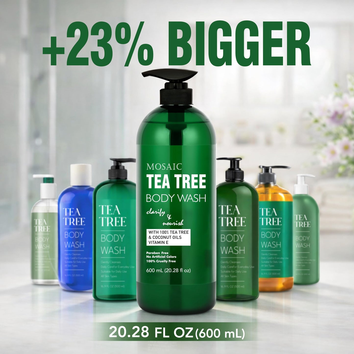 AnatoliaDaphne Tea Tree Body Wash and Shower Gel with Vitamin E for Jock Itch, Eczema, Ringworm, Body Odor, Body Wash Women & Men with Added Body Oils,LARGE 20.2 FL Oz Bottle (Tea Tree, Pack of 2)