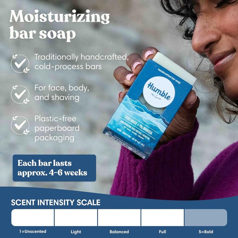 Natural Bar Soap - Star Anise & Palmarosa Cold Processed Face & Body Soap | Moisturizing Essential Oils, 3 Pack