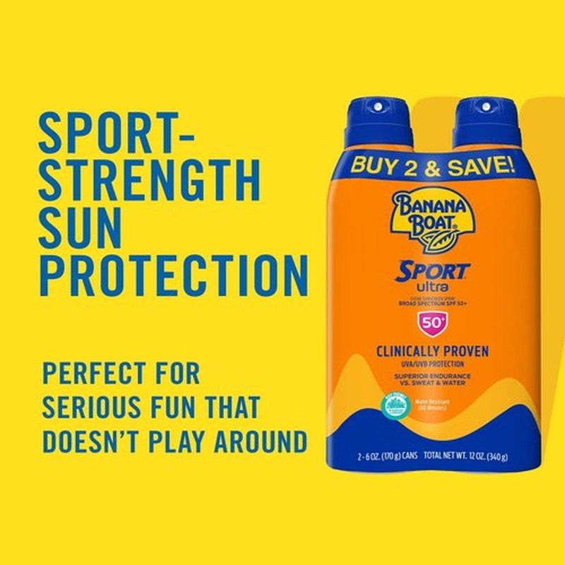 Banana Boat Sport Ultra Sunscreen Lotion SPF 30 Travel Size 3oz Twin Pack and Sport Ultra SPF 50 Sunscreen Spray Twin Pack
