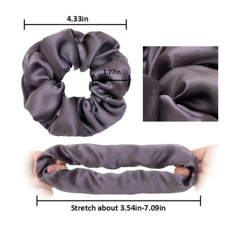 MurierSilk Mulberry Silk Scrunchies - 100% Pure Silk Hair Ties and Ponytail Holders for Women, Girls, Elastic Silk Wrap Prevents Frizz and Breakage (Charcoal Gray)