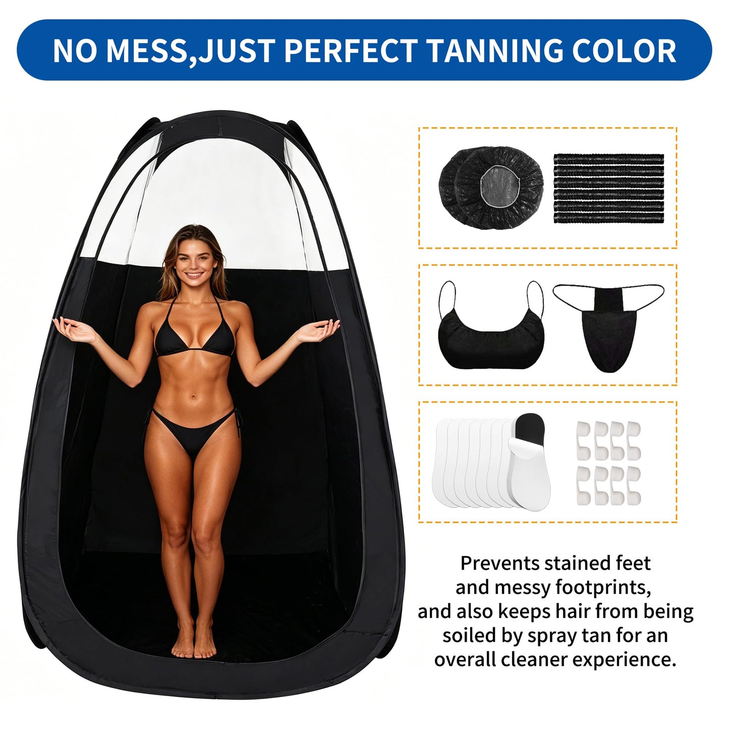 Large Spray Tan Tent Kit, Deluxe Pop Up Portable Professional Self Tanning Tent with Carry Bag Waterproof Floor, Sunless Spray Tan Booth with Vent Opening (Black)