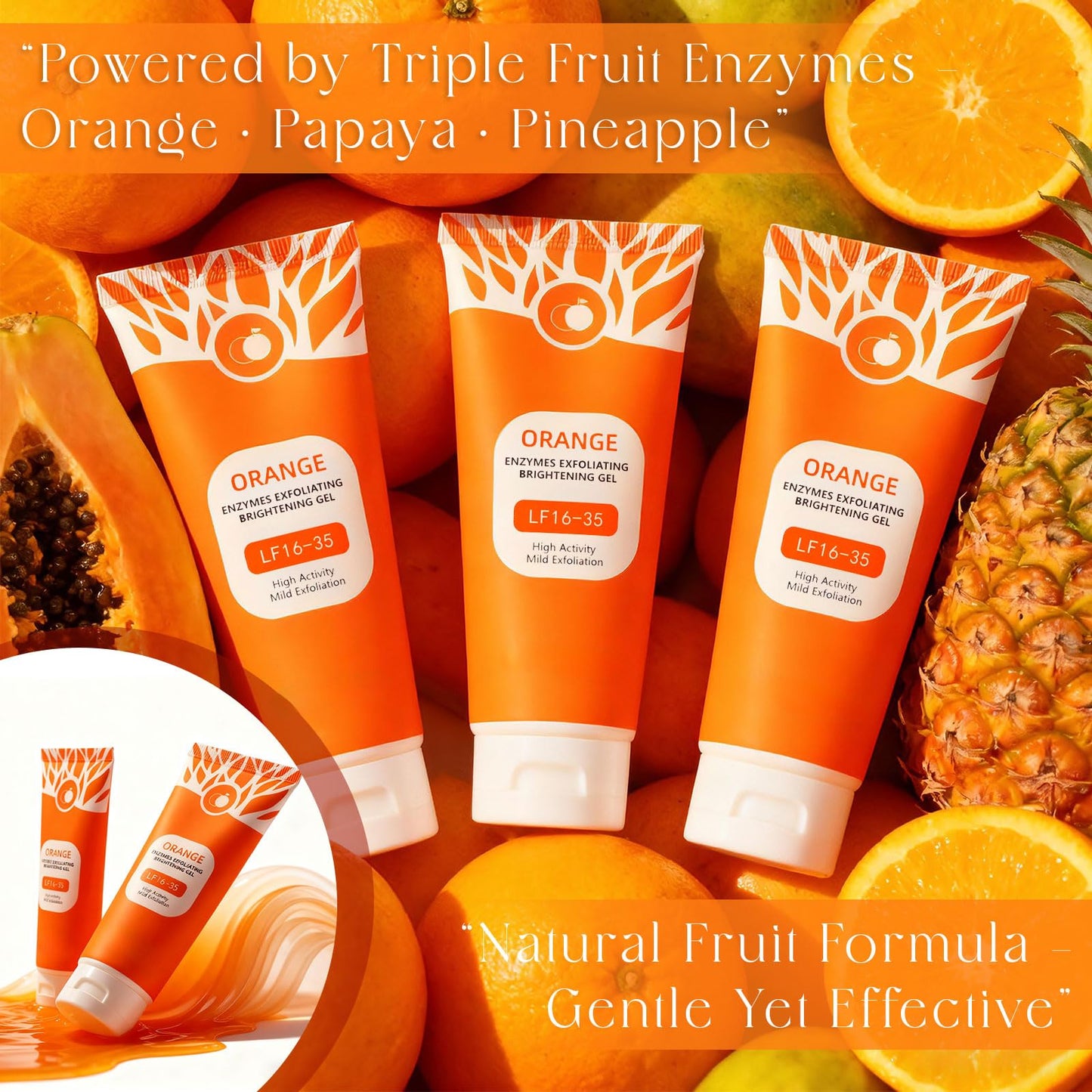 3X100ml 2026 Updated Orange Enzyme Exfoliating Gel Set – Natural Citrus Extract Facial Peeling Gel, Gentle Daily Enzyme Exfoliant, Purifying Clear Texture for Smooth, Refreshed Skin