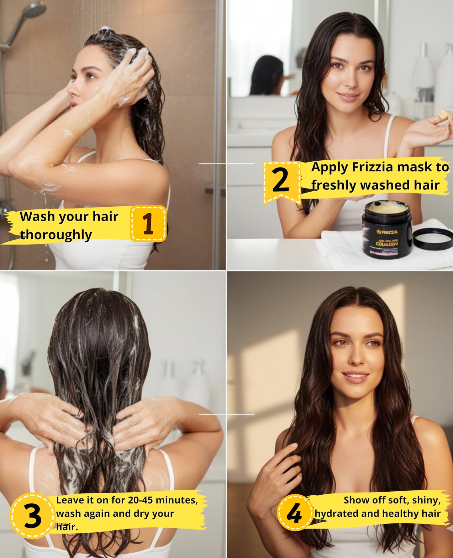 Frizzia ULTRA Collagen Hair Mask, EASY to use. With argan oil and maca. Hydration and shine, anti-frizz treatment for dry and damaged hair, professional smoothness, 500 ml