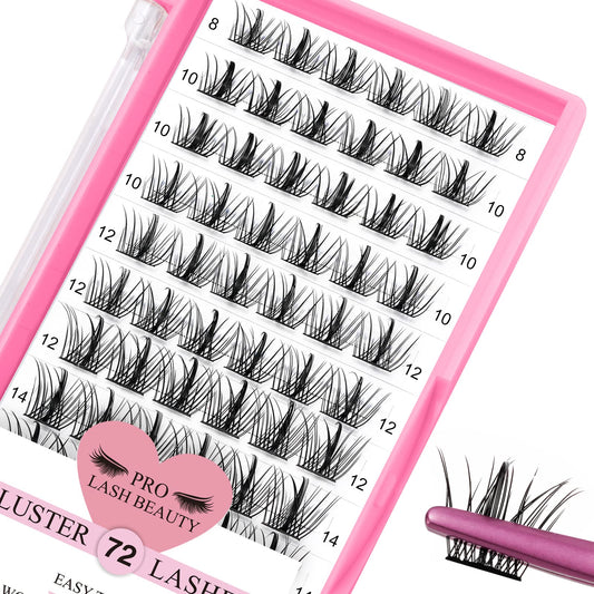 Lash Clusters 72 Pcs Cluster Lashes Manga Lashes Little Devil Eyelash Clusters Individual Cluster Eyelashes Self-Application Super Thin Band Reusable Soft & Comfortable(Dazzle-D-8-16mix)
