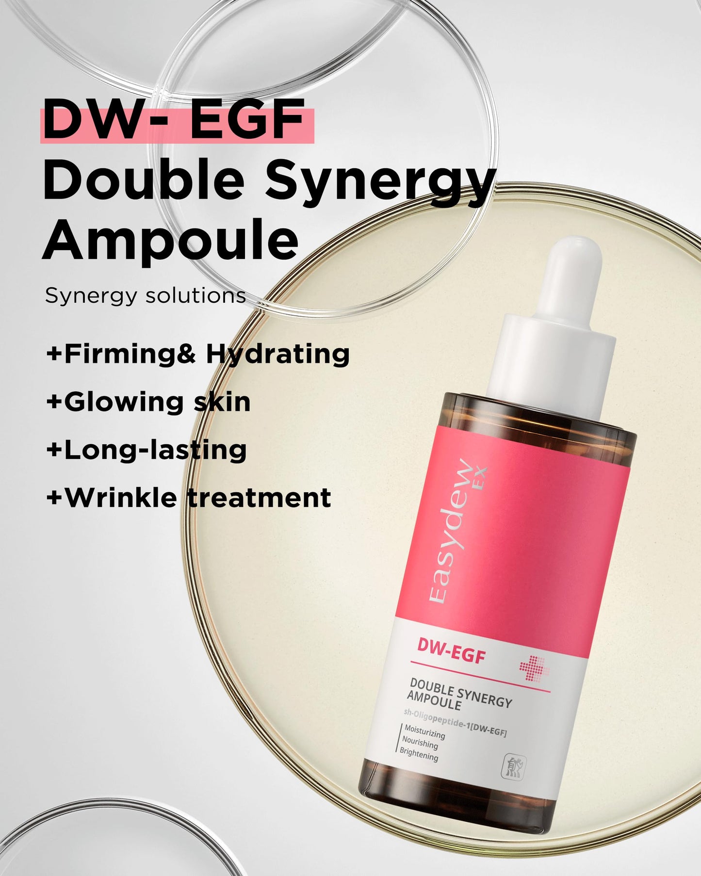 EASYDEW DW-EGF Peptide Double Synergy Ampoule - Intensive Moisturizing Face Serum with Hyaluronic Acid, Ceramide, Bakuchiol - Firming, Moisture Glow Skin for Rough Skin, 1.69 fl.oz.