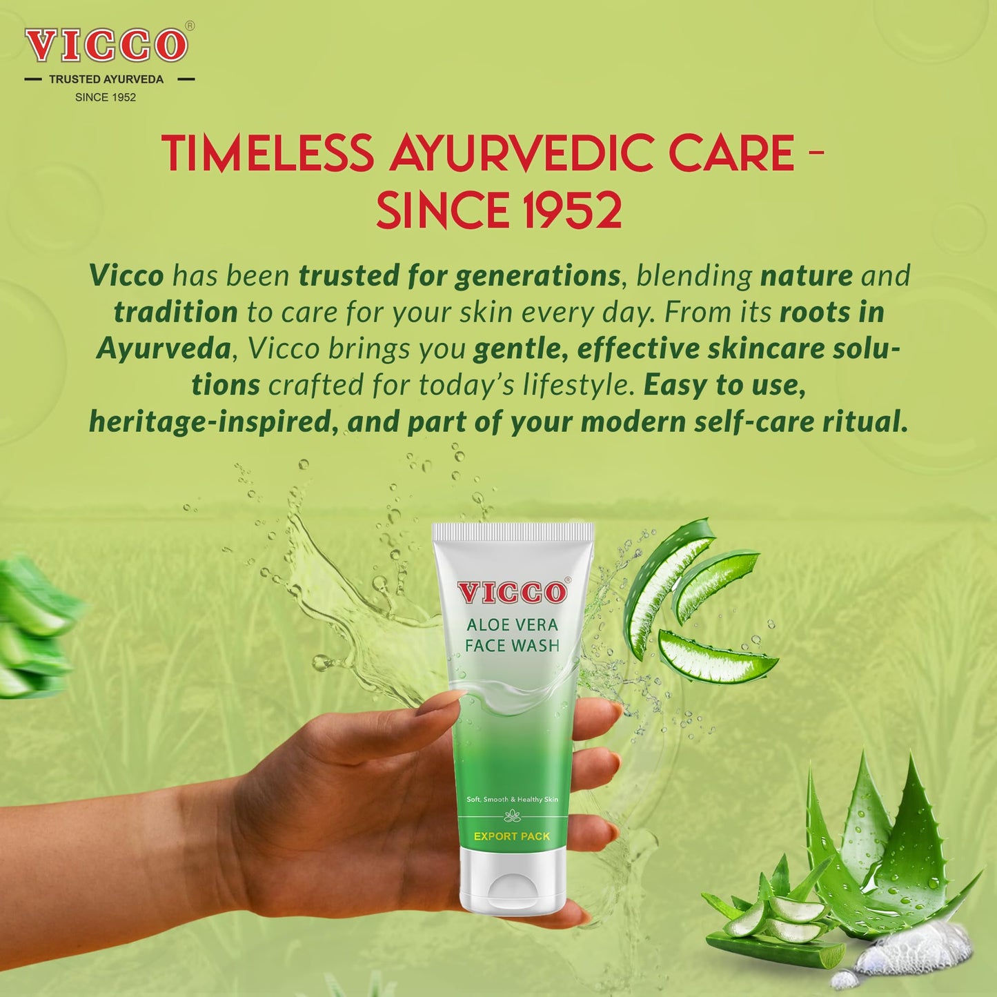 Vicco Aloe Vera Face Wash with Natural Aloe Extracts – 5.29 oz, Gentle Daily Cleanser for All Skin Types (Pack of 1)