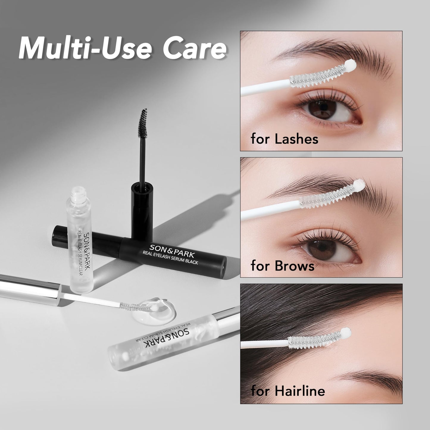 SON&PARK Eyelash Serum for Eyelash Growth and Thickness, Black, Biotin Lash Boost for Lash and Brow (Large capacity 0.52 oz) (Clear)