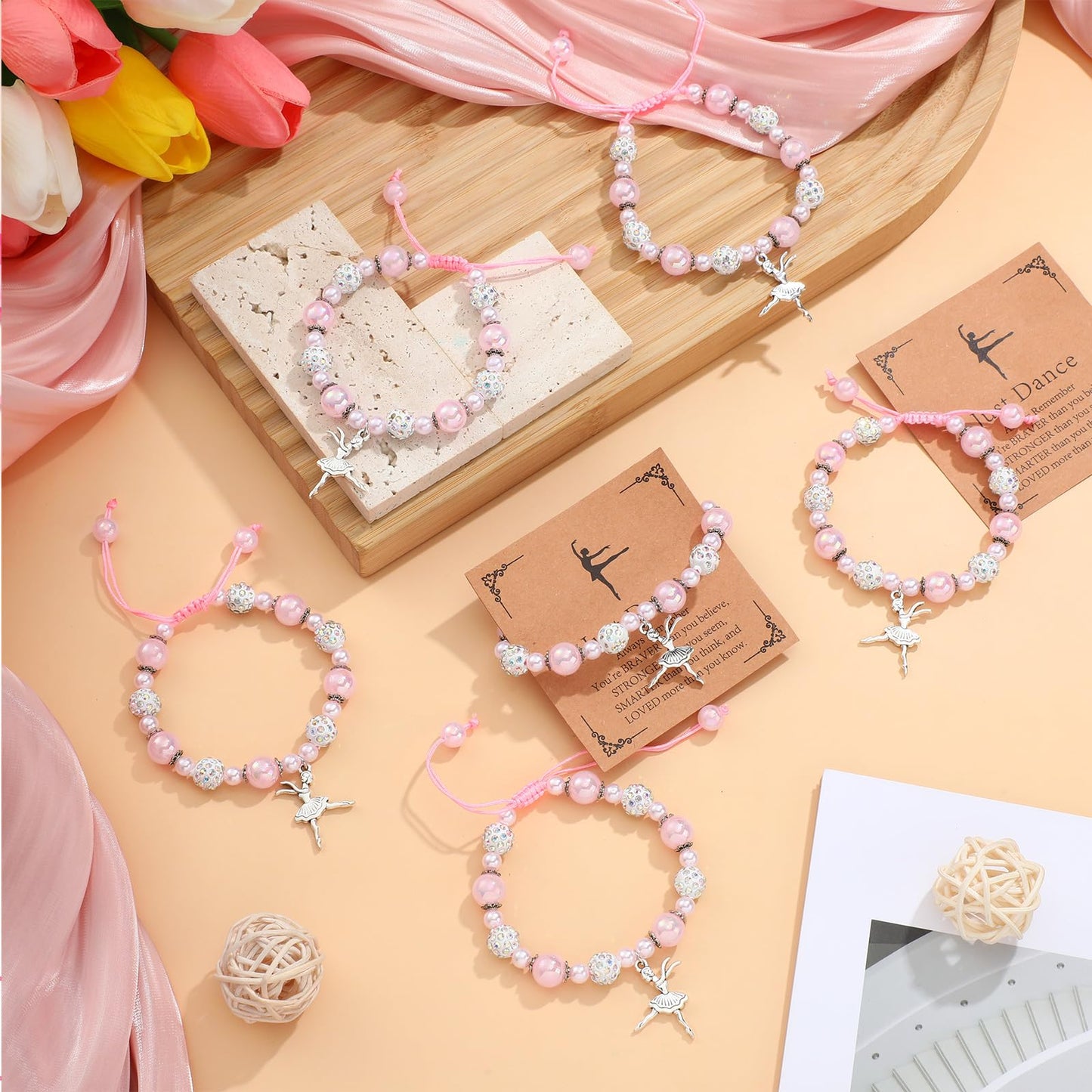 Ecation 12 Sets Dance Recital Gifts for Women Sparkly Dance Bracelets Ballerina Jewelry Team Gifts Ballet Stuff Ballerina Bracelets for Dancing Competition Prizes Ballet Dancers Friends Mate(Pink)