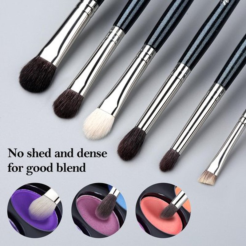 EVRCHGIEA Natural Goat Hair Eye Makeup Brush Set, 6 Pcs Professional Blending Eyeshadow Makeup Brushes for Concealer Eyebrows Eyeliner, Soft Hairs & Wood Handle… (blue 6pcs)