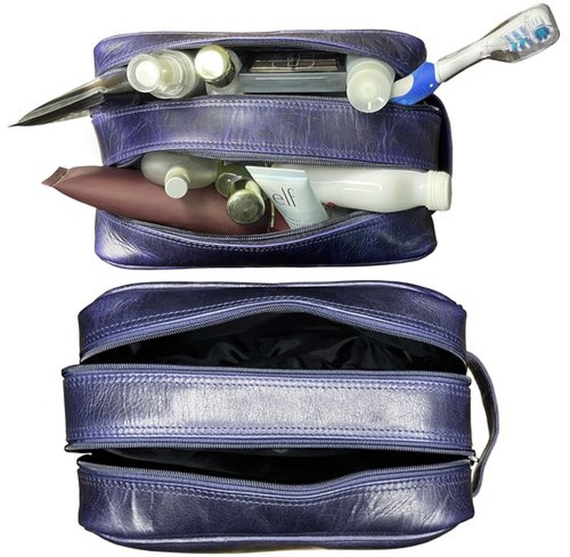 RUSTIC TOWN Leather Toiletry Bag for Men - Travel Shaving Dopp Kit - Bathroom Shower Toiletries Organizer - Leather Cosmetic Bag for Women (Oxford Blue)