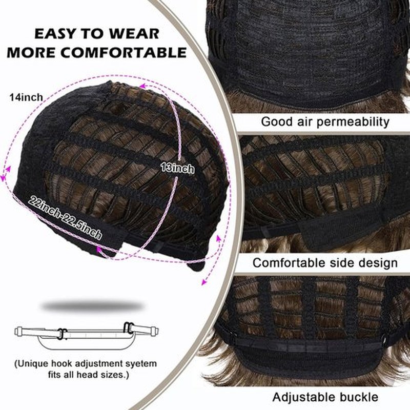 Dsimeig Layered Brown Wigs for Women Shoulder Length Straight Wig with Bangs Natural Synthetic Cosplay Replacement Hair Wig