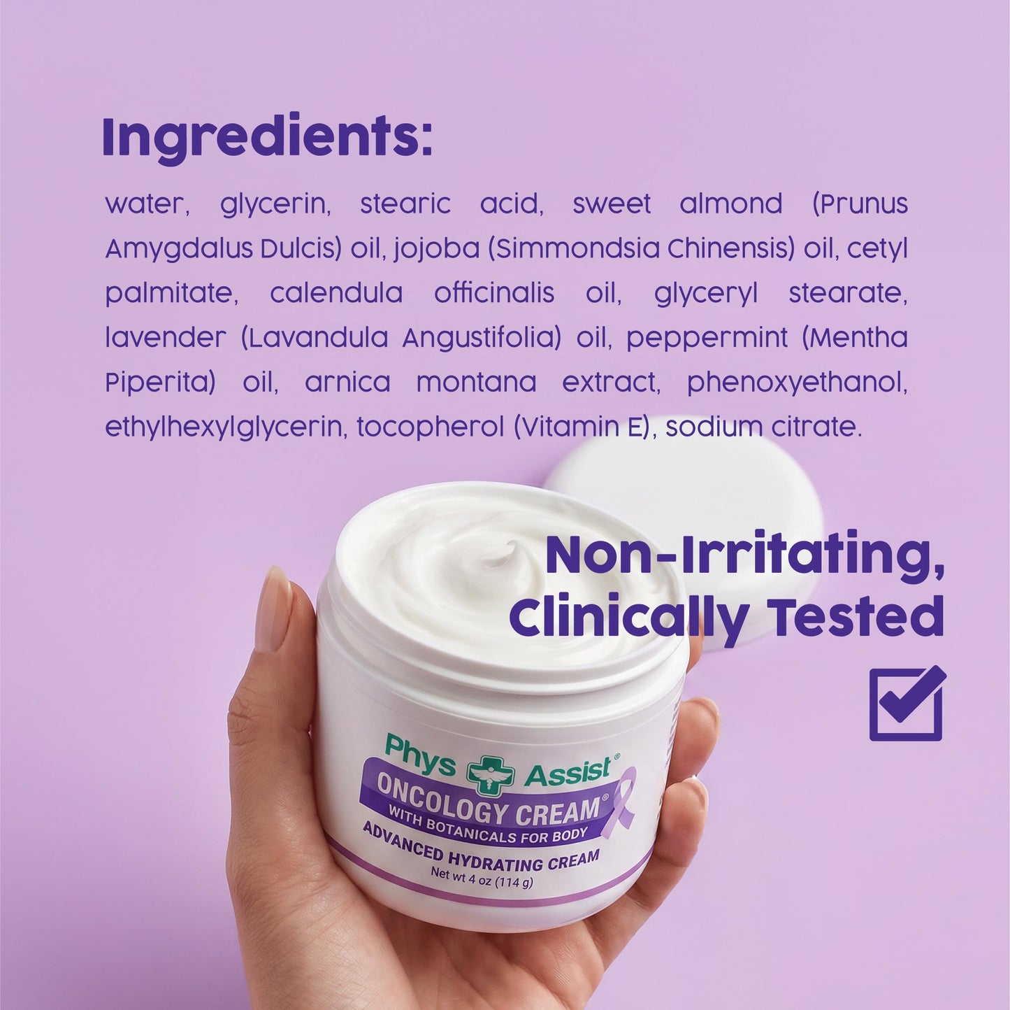 PhysAssist Oncology Cream with Botanicals for Body 4 oz + Lip Balm. Skin Therapy Set for Dry, Sensitive & Stressed Skin – Hydrating Body Cream & Moisturizing Lip Care. Clinically test. Non Irritant