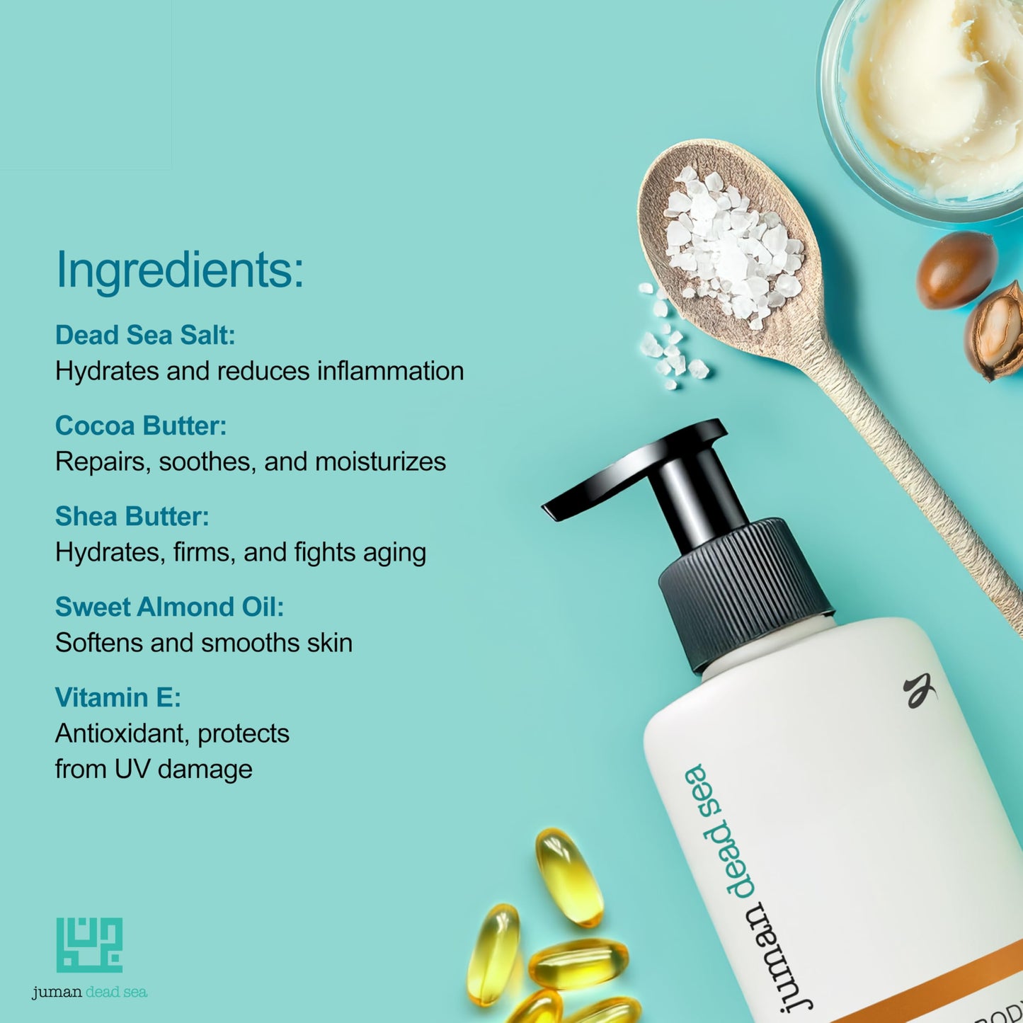JUMAN Dead Sea Minerals Fast Absorbing & Non-Greasy Body Lotion | Vanilla | Intense Beauty Dry Skin Moisturizer | Hydrating Moisturizer with Shea and Cocoa Butter & Sweet Almond Oil | Vegan | 11.8 OZ