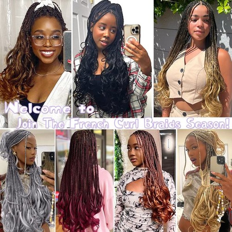 French Curl Crochet Braids 12 Inch Goddess Box Braids Crochet Hair Pre Looped Crochet Box Braids with Curly Ends Synthetic French Curly Braiding Hair Extensions 8 Packs 350#