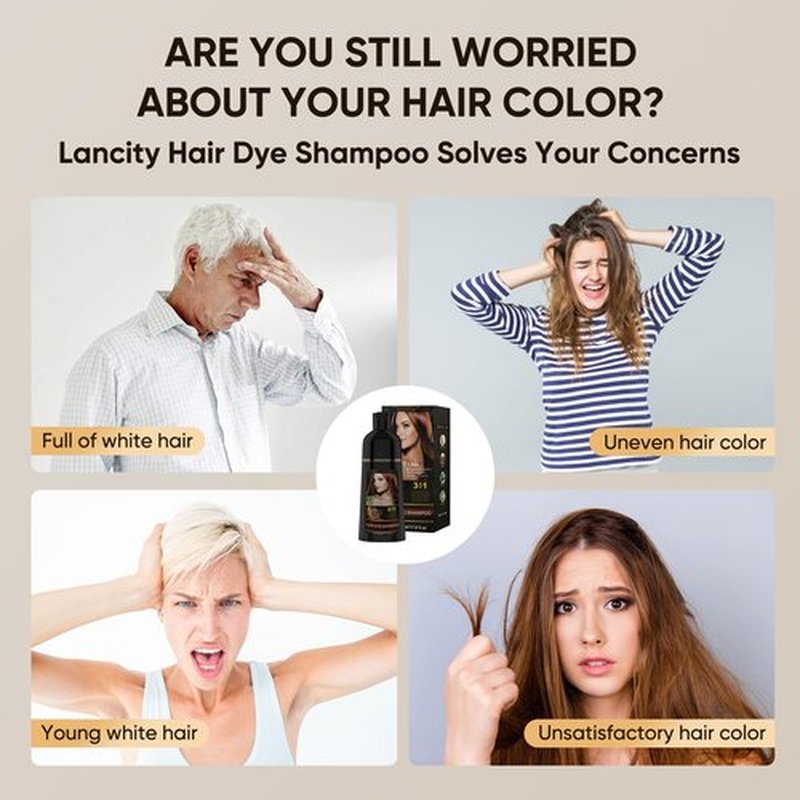 Lancity Hair Dye Shampoo 3-In-1 Hair Color Shampoo Instant Coloring Gray Hair Coverage Nature Herbal treated for Men and Women (500mL,17.6 Fl Oz) (Wine red)
