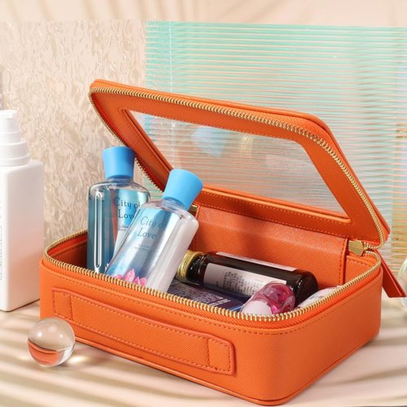 SANHECUN Toiletry bag waterproof cosmetic organizer with with handle large opening for travelling car organizers (Orange)