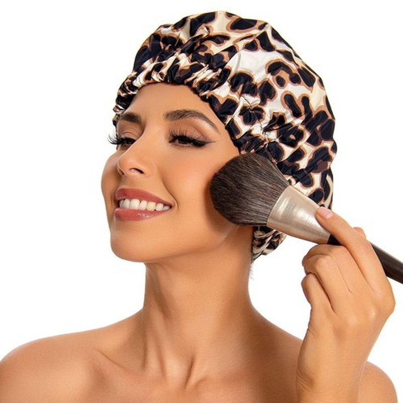 Reusable Shower Cap for Women, Large Waterproof Shower Bonnet Washable Elastic Band Bath Hair Hat for Long Hair, Braids(Leopard)