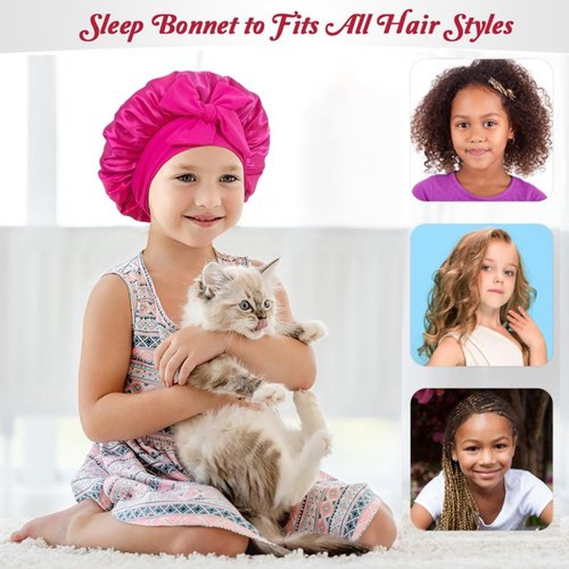 choshion 2 PCS Kids Bonnets for Girls, Silk Bonnet for Kids, Bonnet for Kids, Satin Bonnet for Sleeping, Baby Toddler Tie Bonnet Sleep Cap Bonnet for Curly Hair Braids