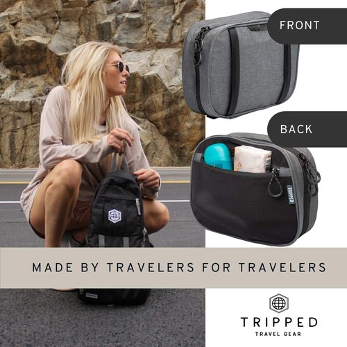 Toiletry Bag Kit Set: Hanging Travel Toiletry Bag + 311 TSA Cosmetic Liquid Bag + Ultralight Accessory Organizer Pouch Grey