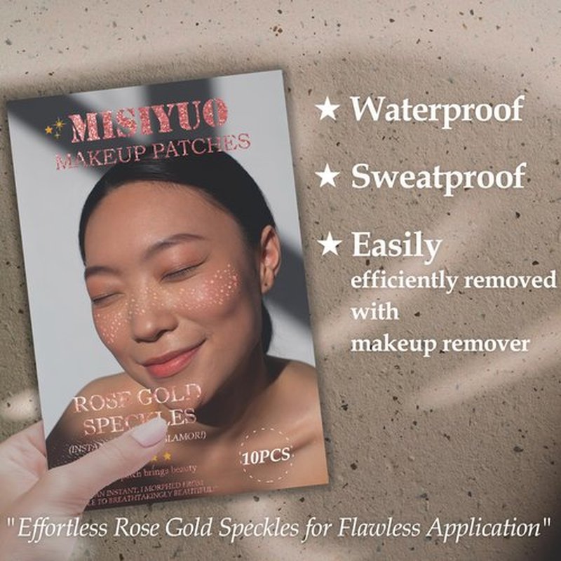 Rose Gold Face Makeup Patches -Glitter Freckles Face Tattoo - Glitter Freckles - Face Glitter Makeup Speckles- Sparkle Makeup Patches - Waterproof Face Glitter Speckles Patches for Women (10 PCS)