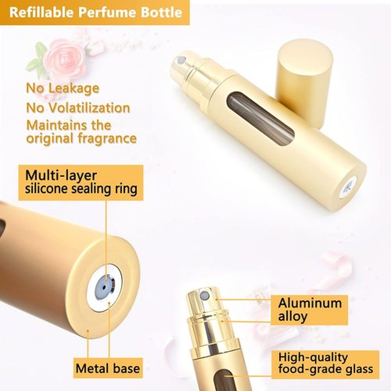 ANTOKX Perfume Travel Refillable Bottle - 5ML Pocket Perfume Atomizer, Travel Perfume Atomizer Refillable Perfume Spray Bottle, Portable Perfume Sprayer for Women and Men (Gold)
