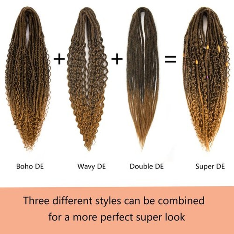 Boho Dreadlock Extensions Synthetic Double Ended with Bohemian Box Braids 24inch 20 Strands Thin 0.6CM Handmade Hippie Viking DE Dreadlock Extensions(Boho Box 20Strands,1B/27)