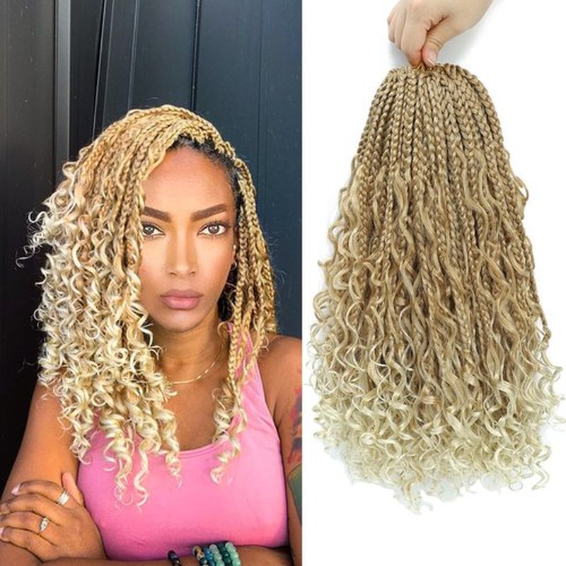 Boho Box Braids Crochet Hair 12 inch 8 Packs Ombre Box Braid Crochet Hair with Curly Ends Goddess Box Braids Crochet Hair Extensions for Black Women(12" 8 Packs, 27/613#)