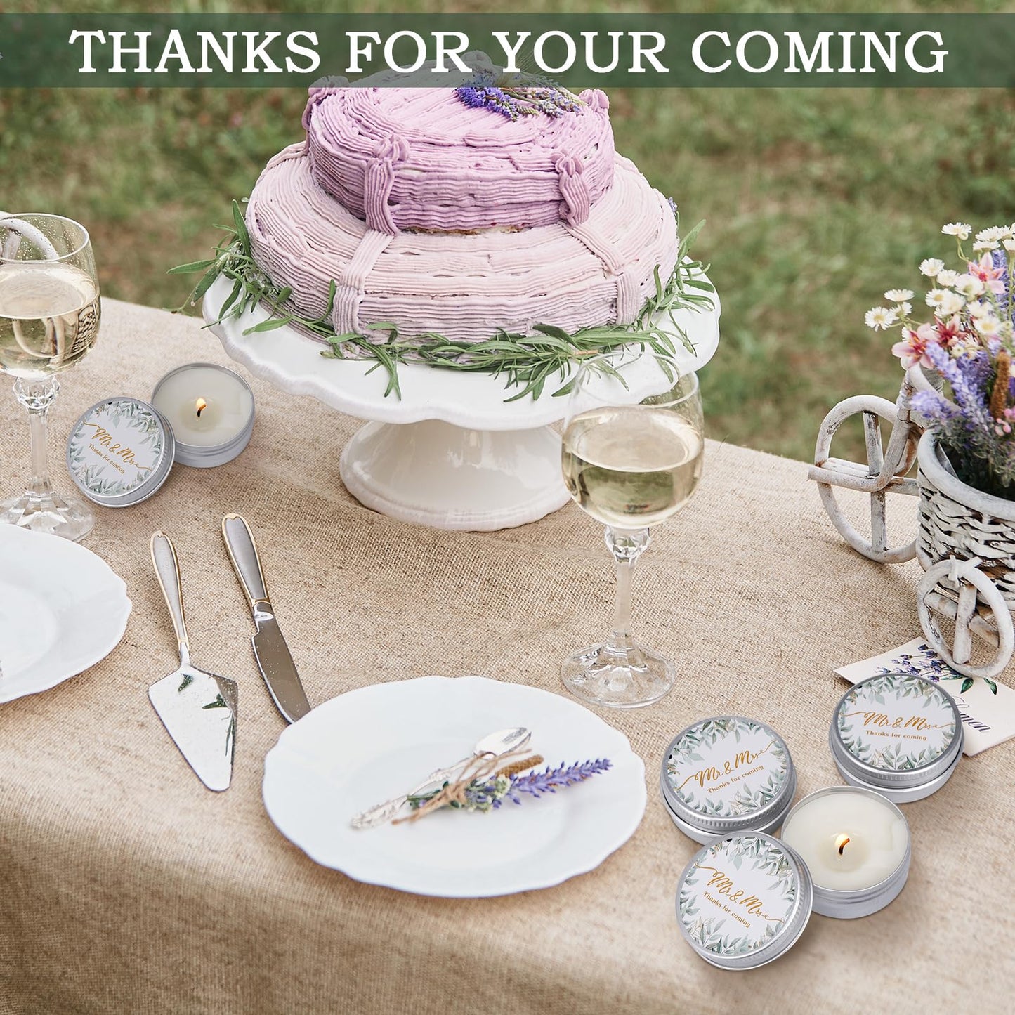 MTLEE Lavender Scented Soy Wax Wedding Candles, 50 Pcs Candle Favors for Guests, Aromatherapy Candles for Bridal Shower, Rustic Wedding Party