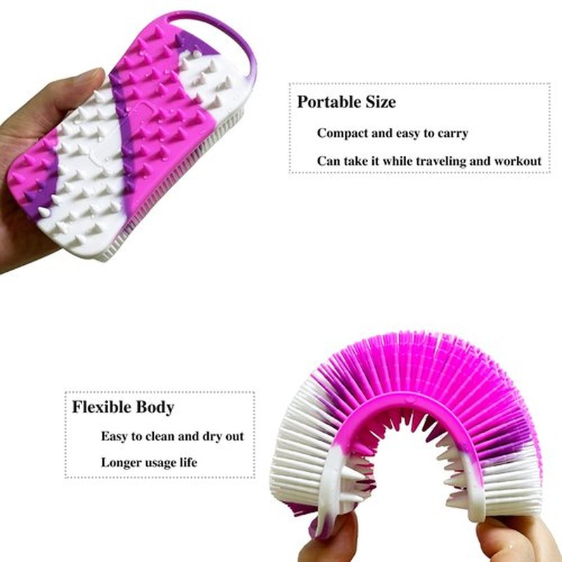 2 PC Silicone Exfoliating Body Scrubber, 2 in 1 Silicone Body Shampoo Brush, Soft Silicone Loofah for Sensitive Skin, Shower Silicone Hair Scalp Massager, Easy to Clean, Lather Well (Black&Purple)