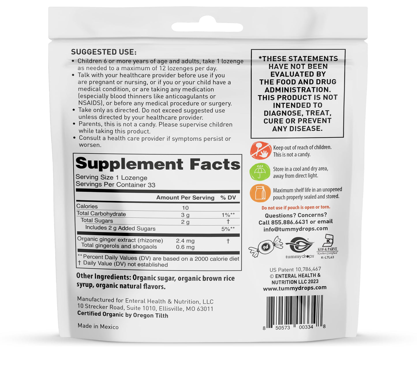 Tummydrops USDA Organic Double Ginger Peach, 33 lozenges