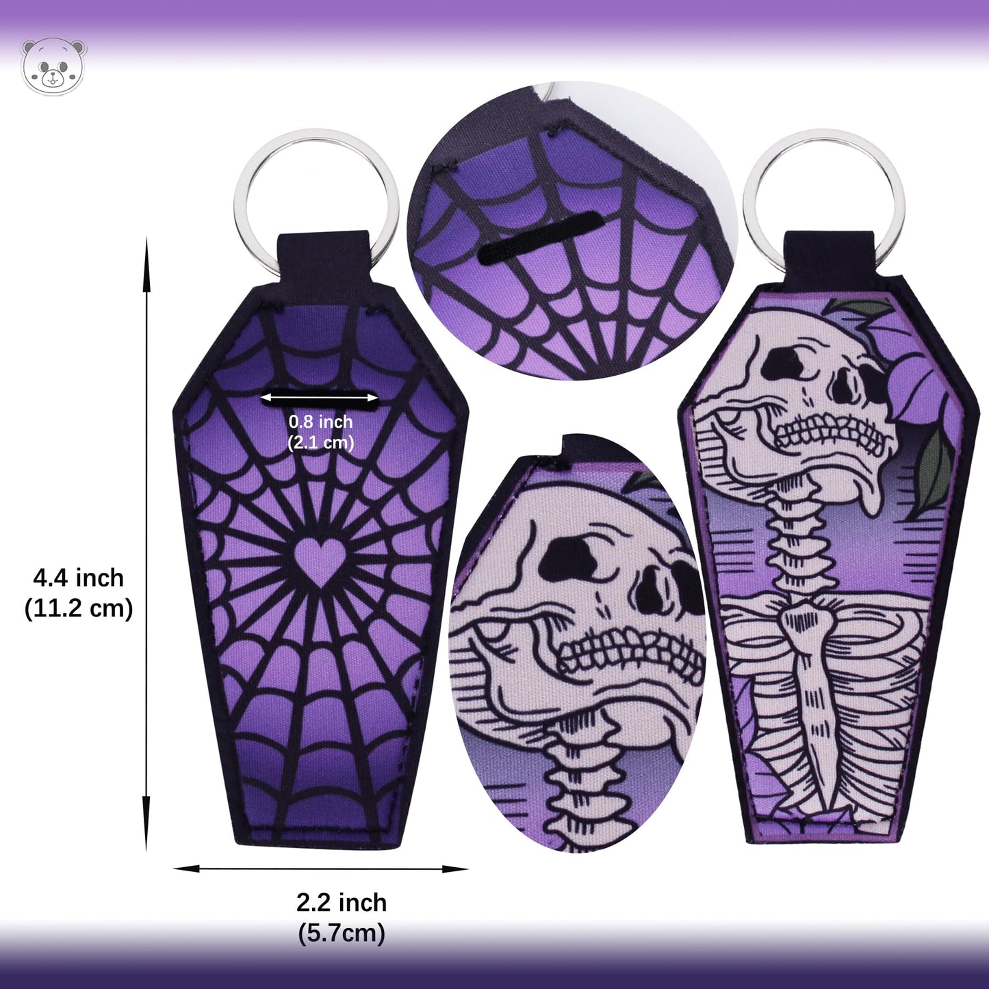 KARAQY 3 Pcs Halloween Lipstick Holder Keychain, Goth Skull Coffin Chapstick Lip Balm Neoprene Gloss Keyring