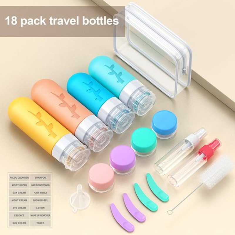 18 Pcs Travel Bottles for Toiletries, TSA Approved Silicone Travel Size Containers for toiletries Set, Refillable & Leakproof Travel Bottles Kit Travel Size Bottles