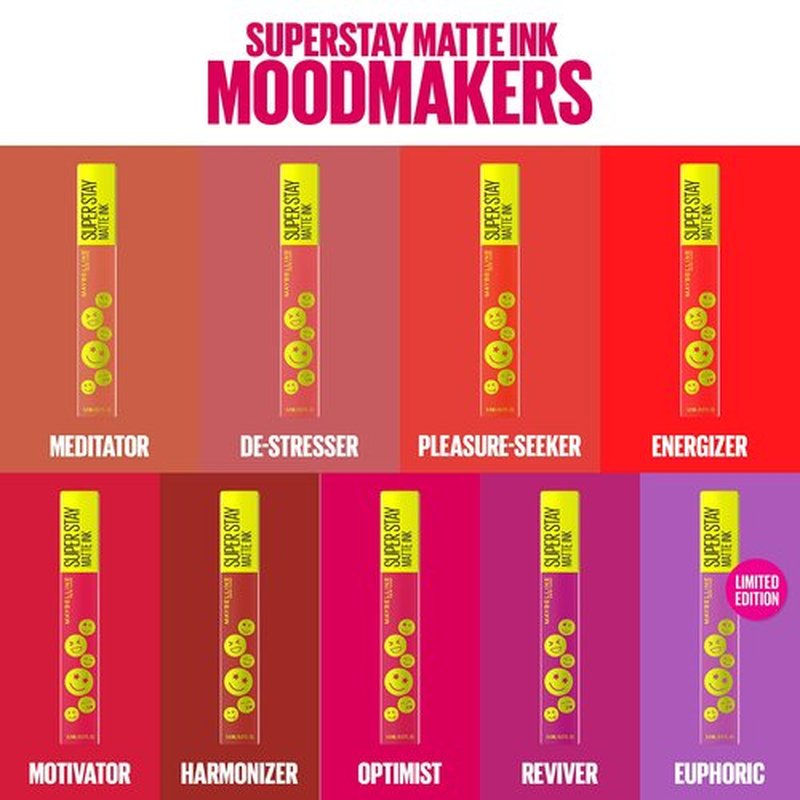 Maybelline Super Stay Matte Ink Liquid Lip Color, Moodmakers Lipstick Collection, Long Lasting, Transfer Proof Lip Makeup, Motivator, Red, 1 Count